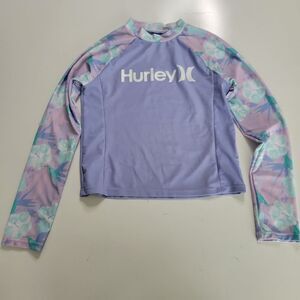 HURLEY RASHGUARD TROPICAL PURPLE PINK MINT HAWAIIAN LONG SLEEVE SWIM TOP L LARGE